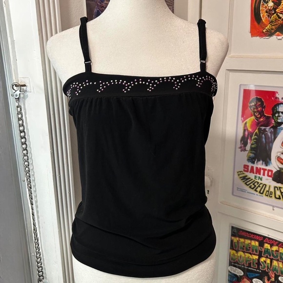 Vintage Y2k Pierre Marie Black Tank Top - With Rhinestones - Picture 8 of 8